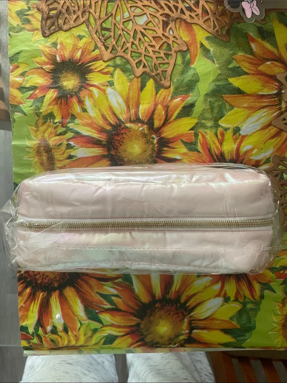 Holographic Light Pink Quilted Makeup Pouch